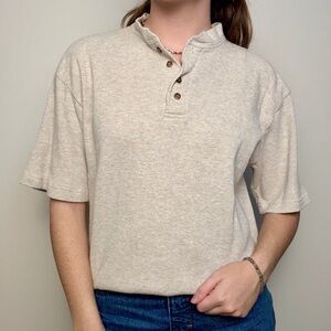 Vintage waffle knit beige off white henley - size medium - Bugle Boy